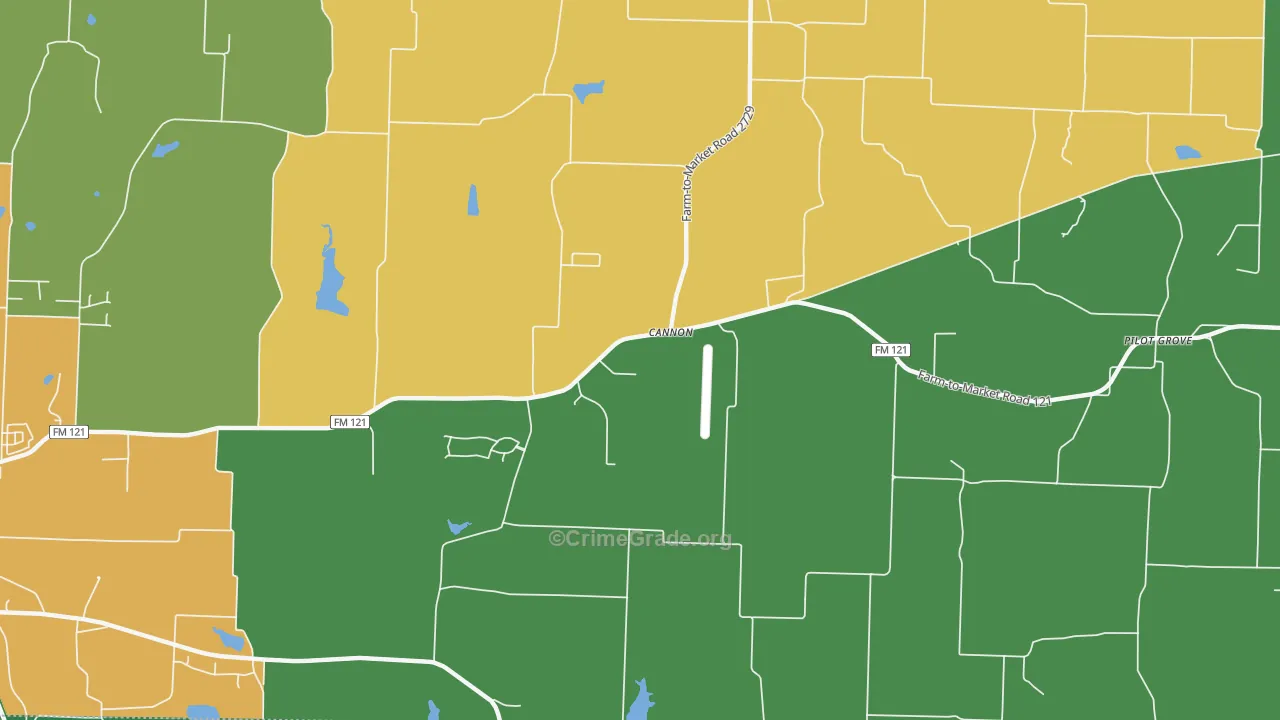 Cannon, TX Map of Robbery Rates