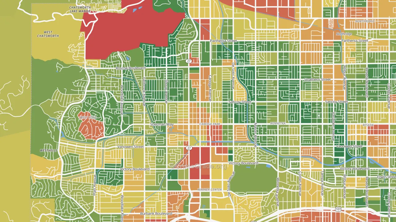 Canoga Park, CA Map of Robbery Rates