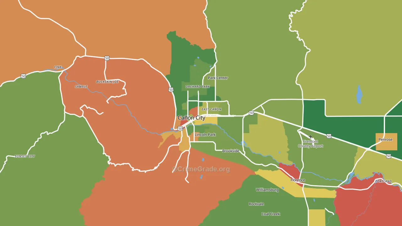 Canon City, CO Map of Robbery Rates
