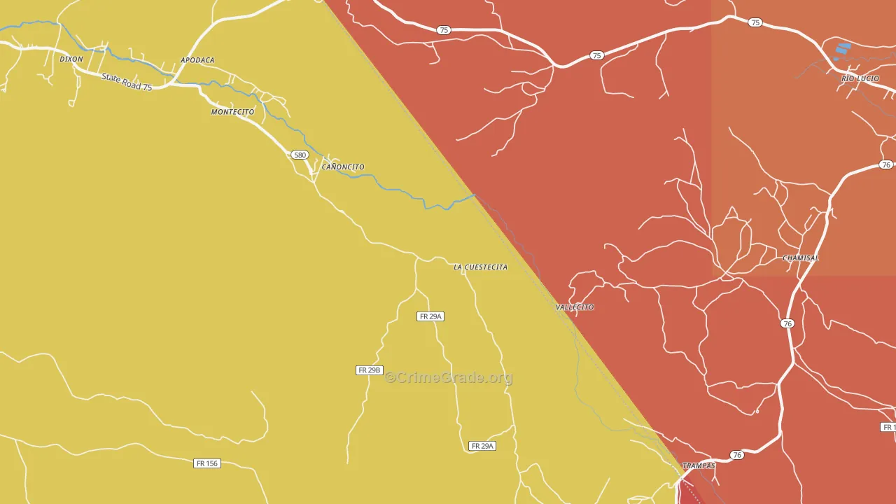 Canoncito, NM Map of Robbery Rates