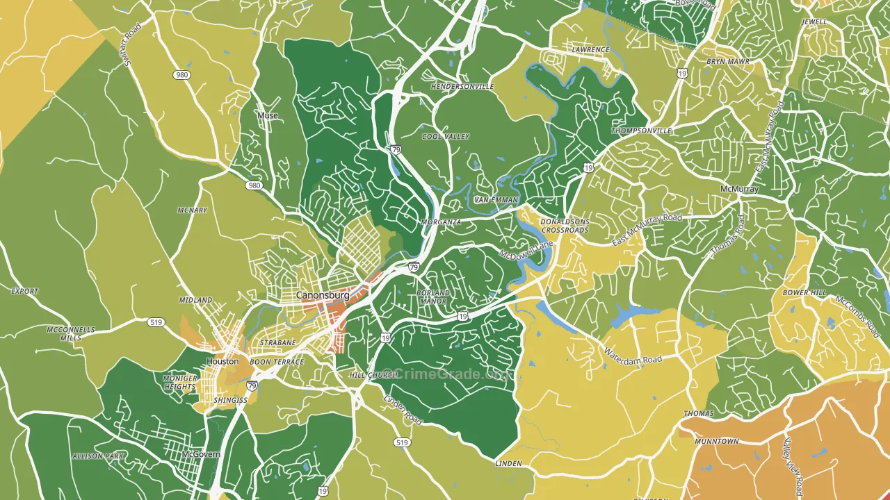 Canonsburg, PA Map of Robbery Rates