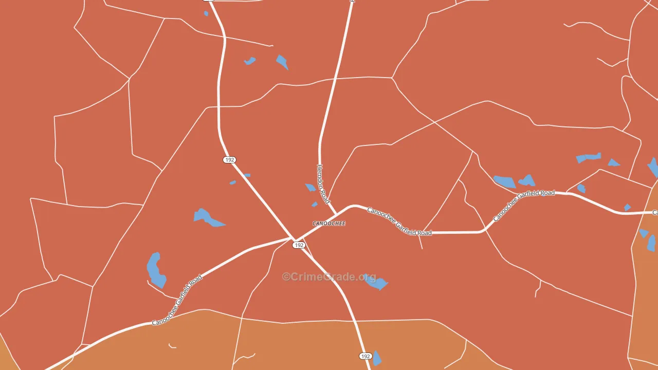 Canoochee, GA Map of Robbery Rates