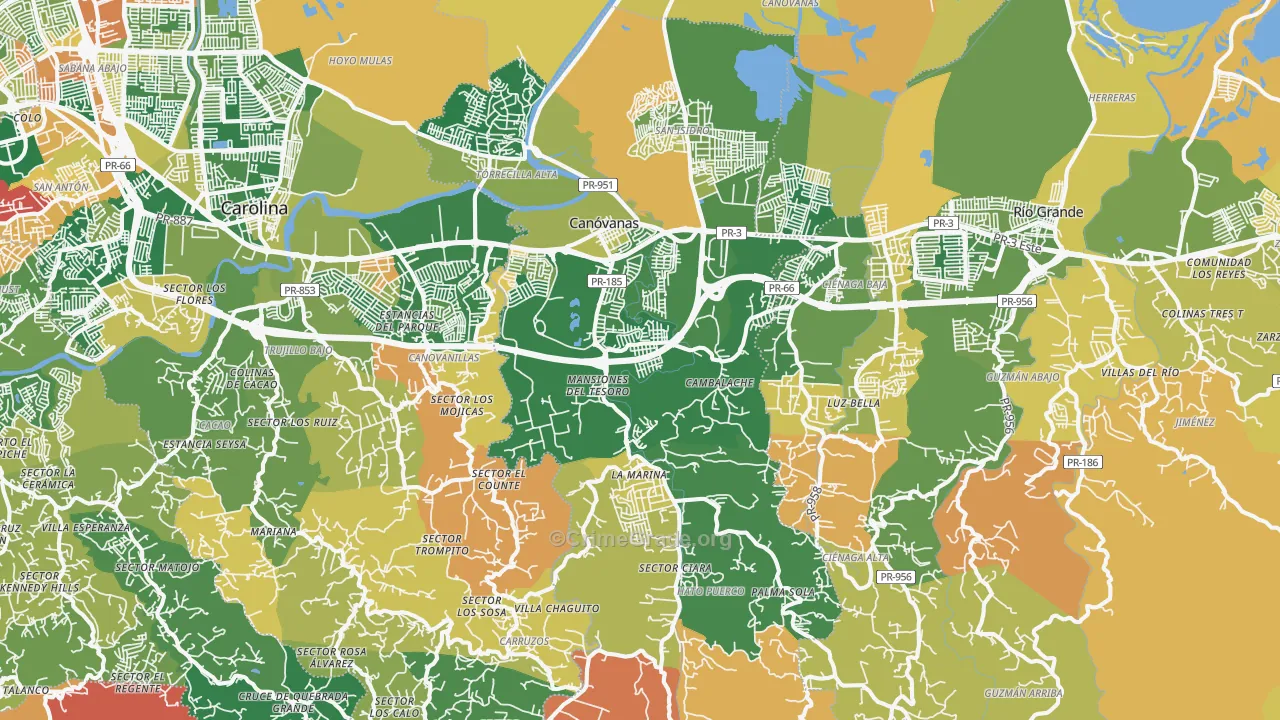 Canovanas Municipio, PR Map of Robbery Rates