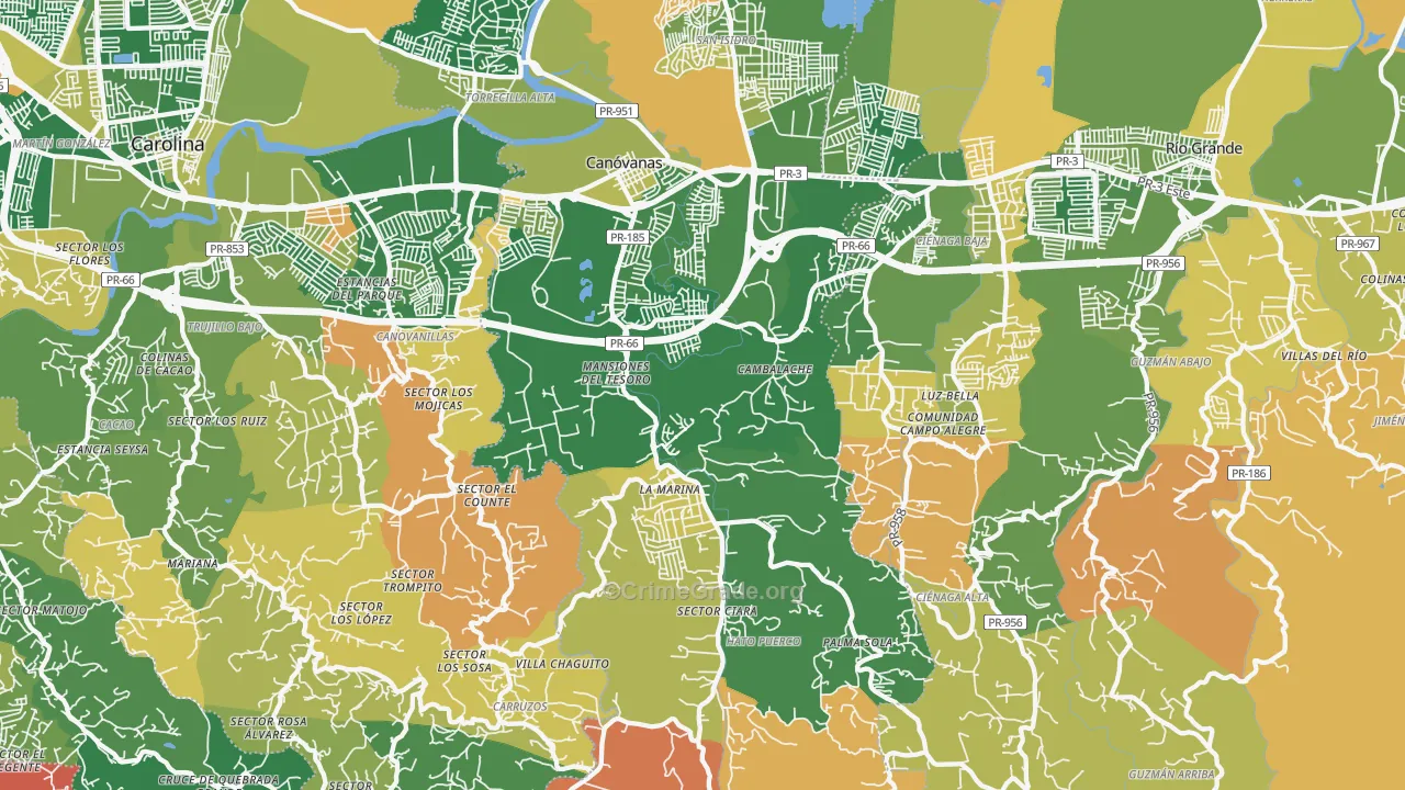 Canovanas, PR Map of Robbery Rates