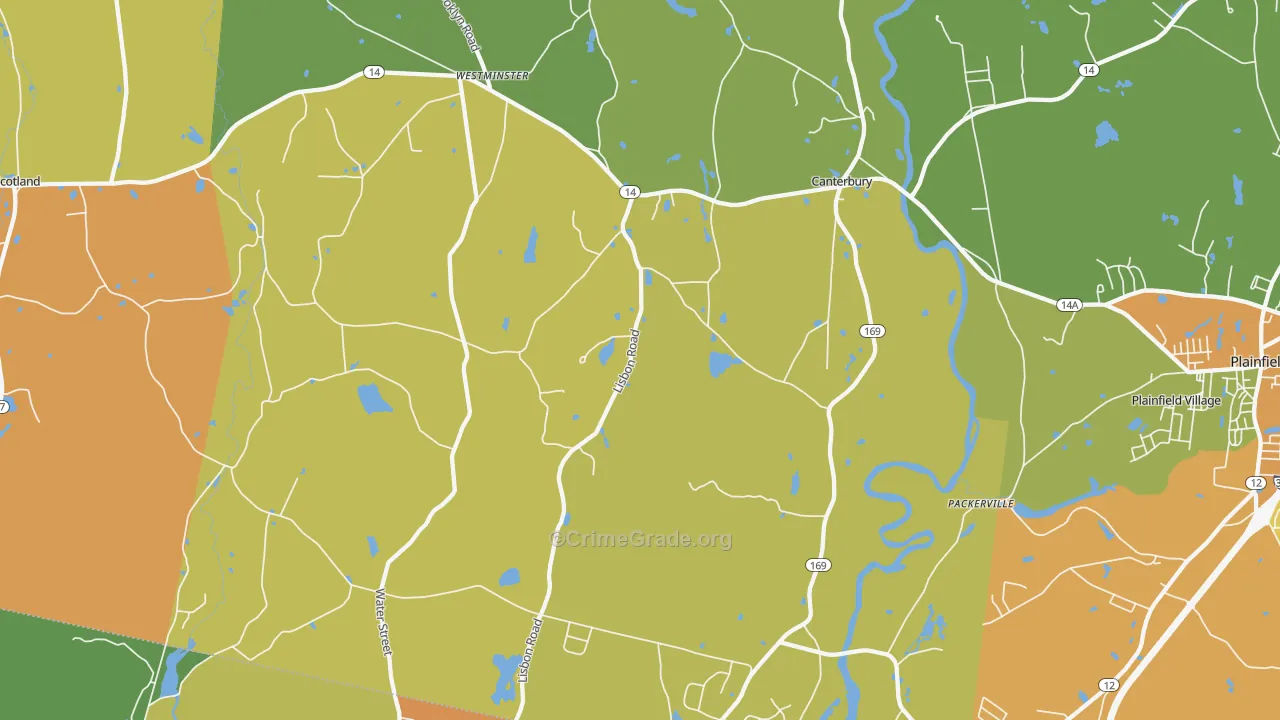 Canterbury, CT Map of Robbery Rates