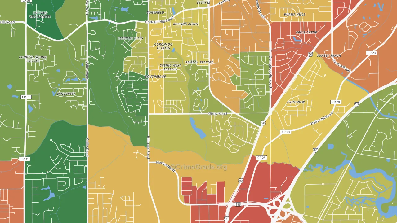 Canterbury, Mobile, AL Map of Robbery Rates