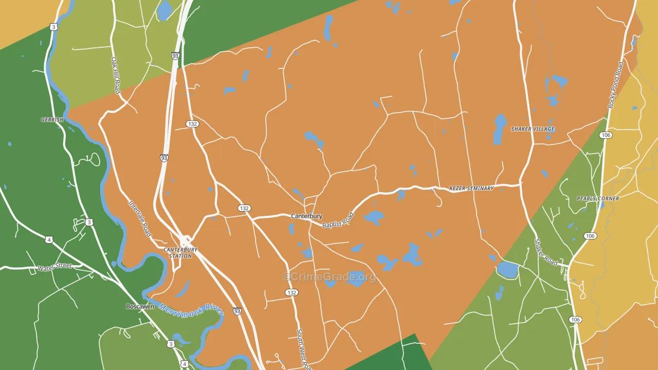 Canterbury, NH Map of Robbery Rates