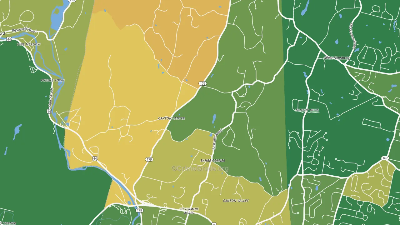 Canton Center, CT Map of Robbery Rates