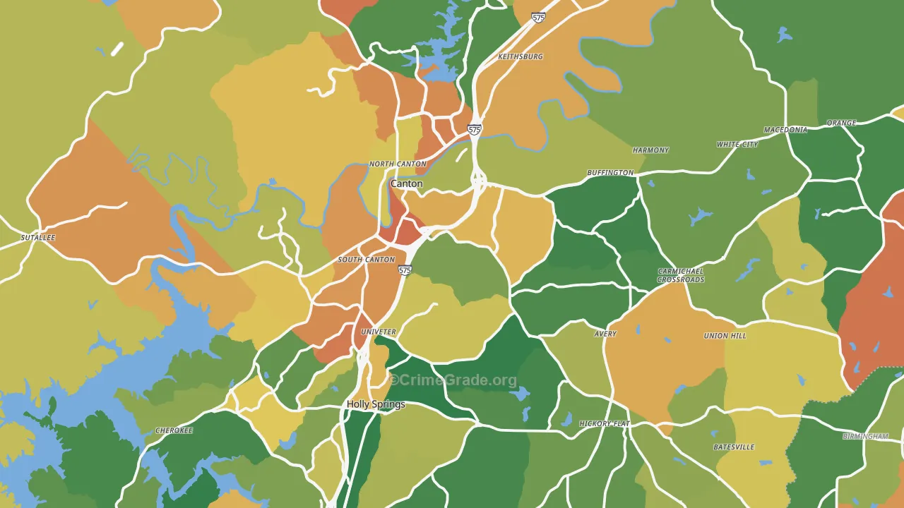 Canton, GA Map of Robbery Rates