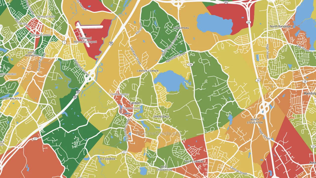 Canton, MA Map of Robbery Rates