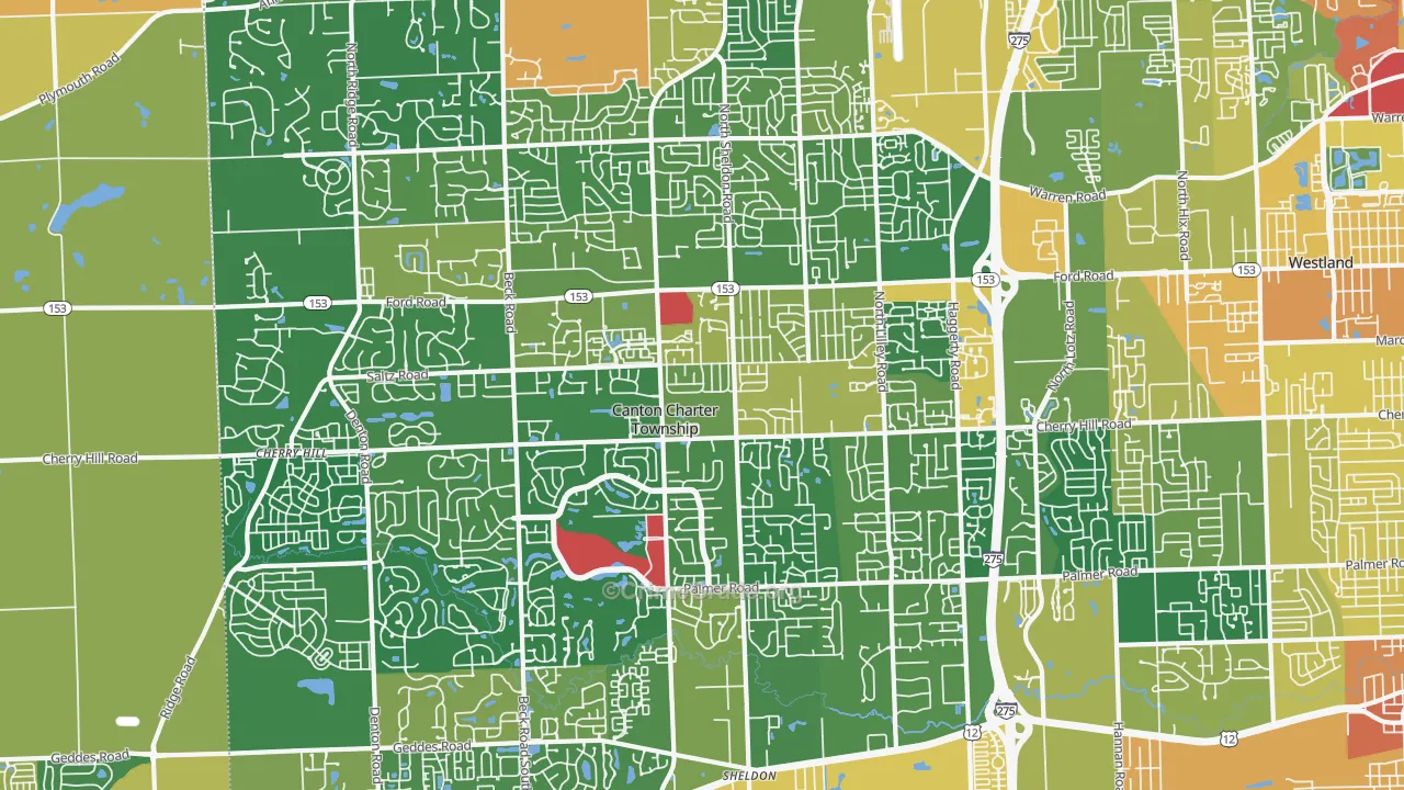 Canton, MI Map of Robbery Rates