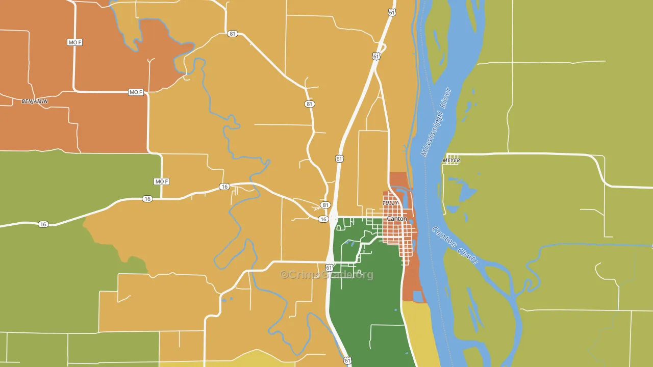 Canton, MO Map of Robbery Rates