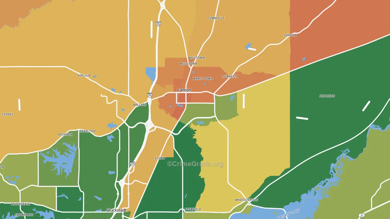 Canton, MS Map of Robbery Rates