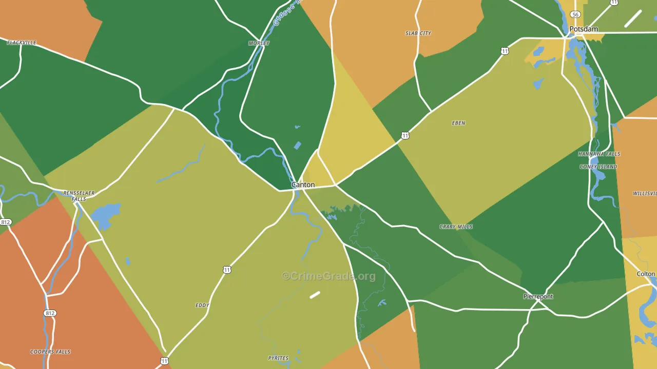 Canton, NY Map of Robbery Rates
