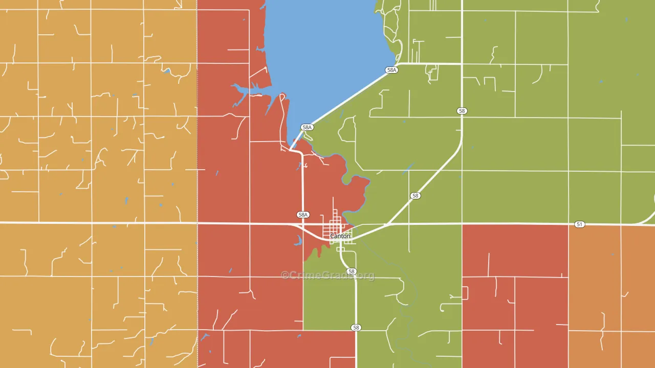 Canton, OK Map of Robbery Rates