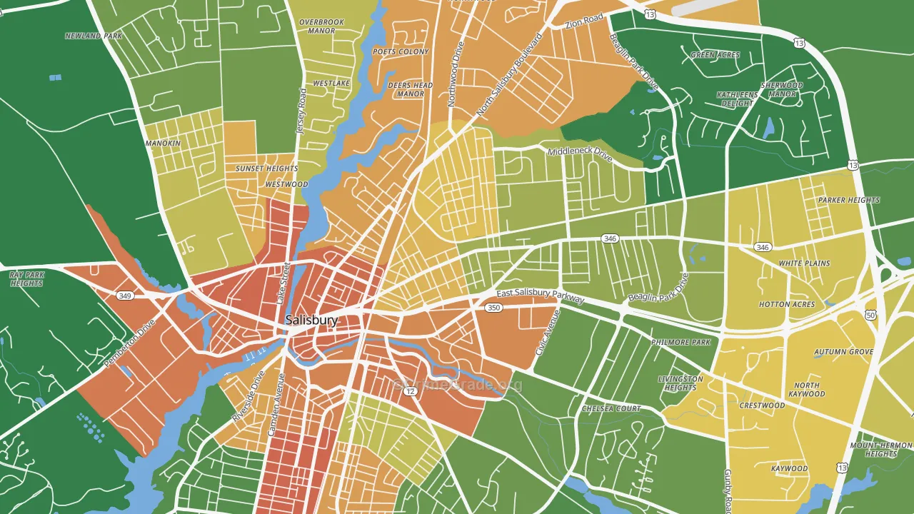 Canton, Salisbury, MD Map of Robbery Rates