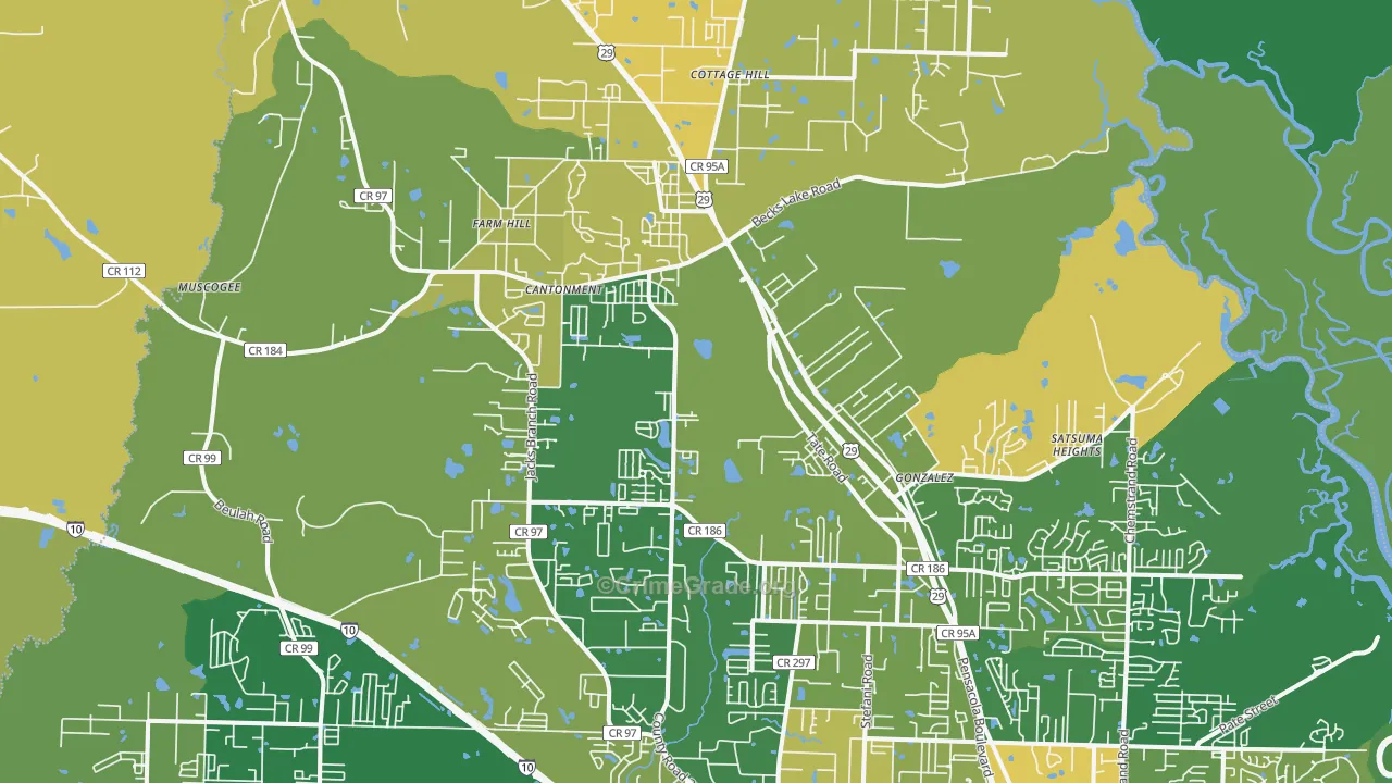 Cantonment, FL Map of Robbery Rates