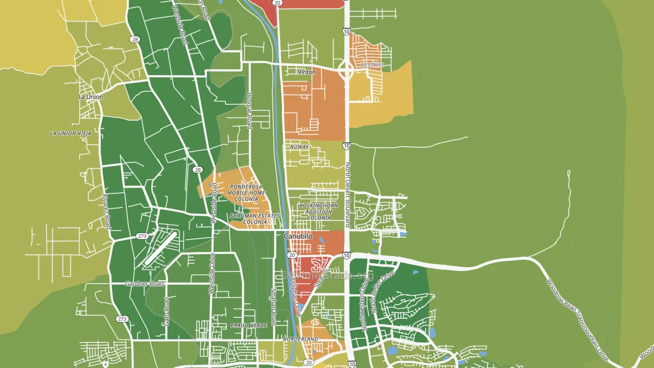 Canutillo, TX Map of Robbery Rates