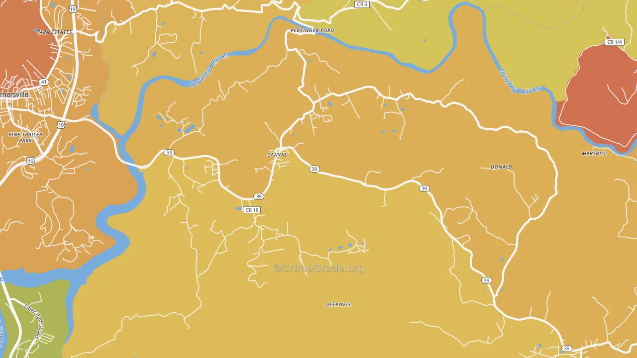 Canvas, WV Map of Robbery Rates