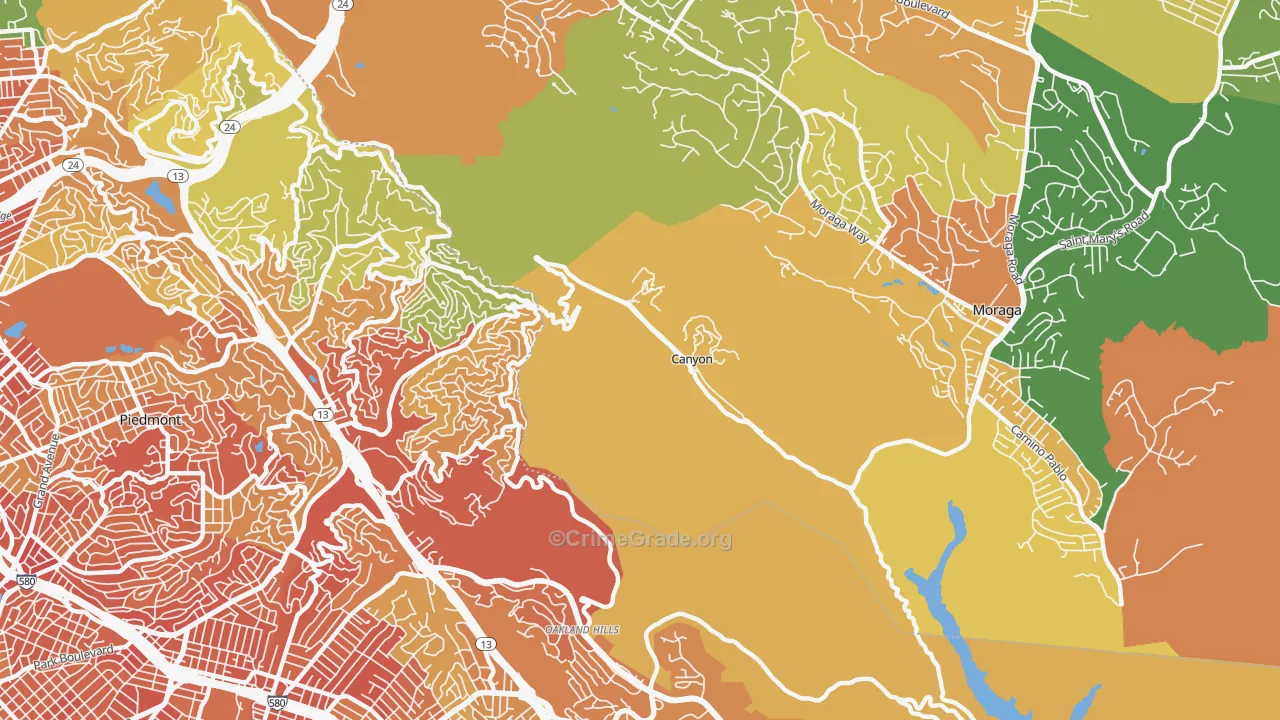 Canyon, CA Map of Robbery Rates