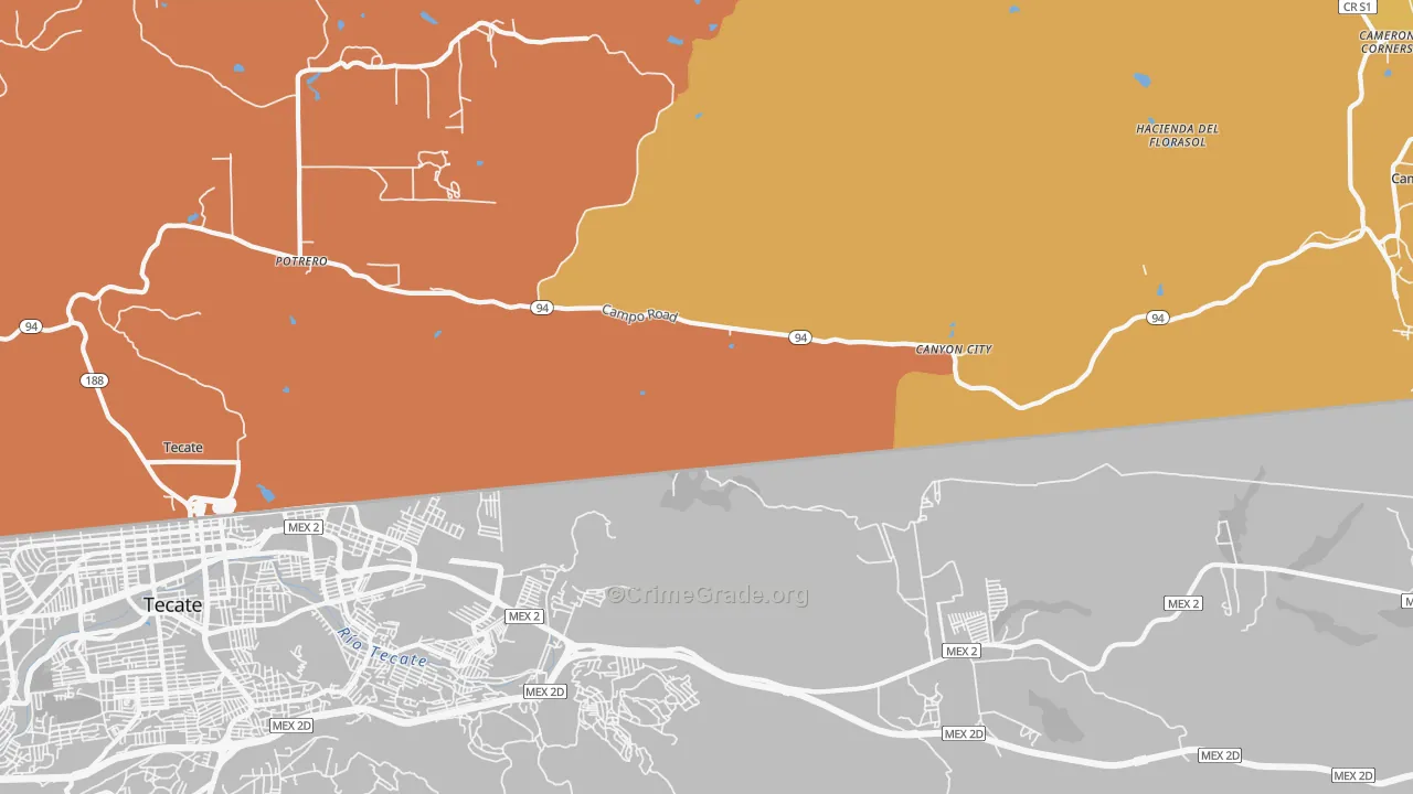 Canyon City, CA Map of Robbery Rates