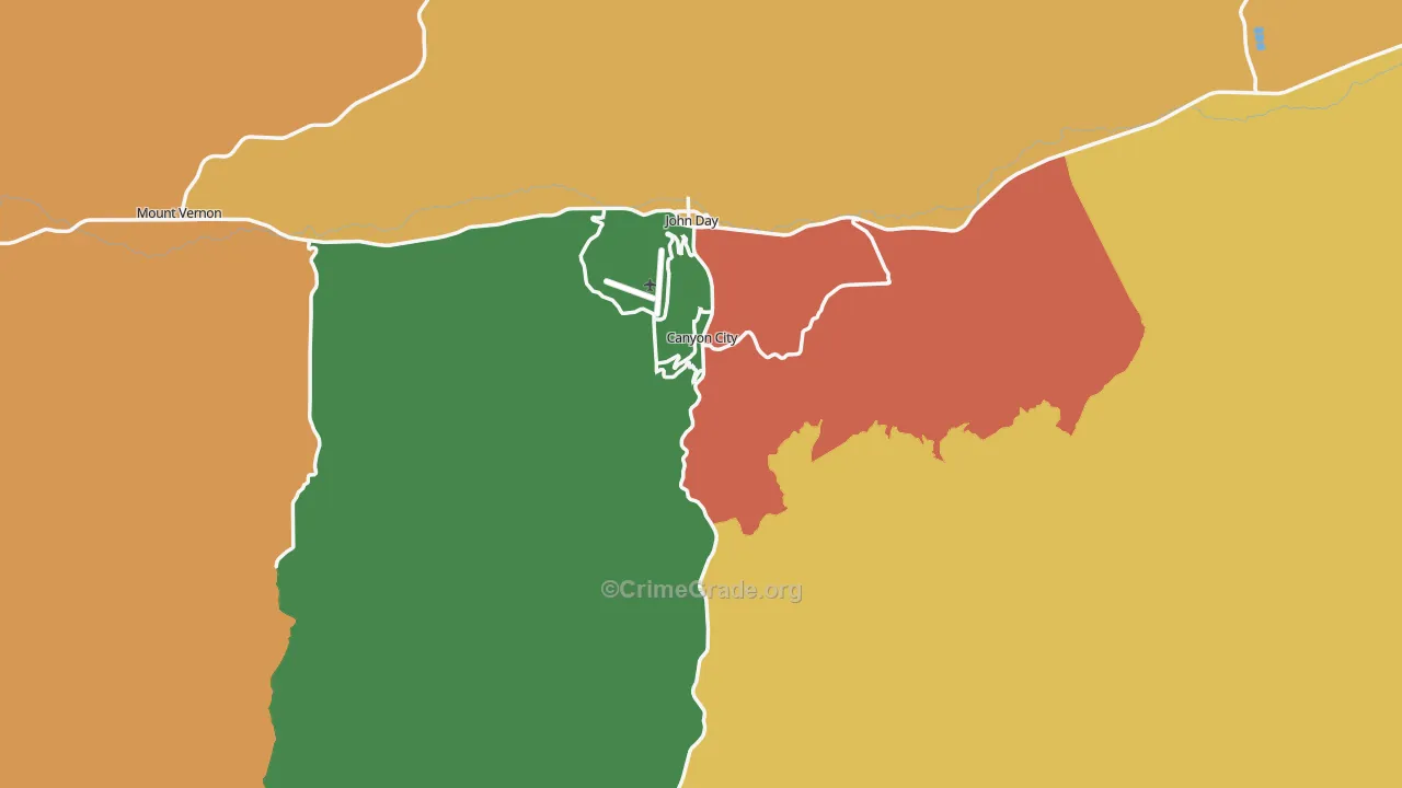 Canyon City, OR Map of Robbery Rates