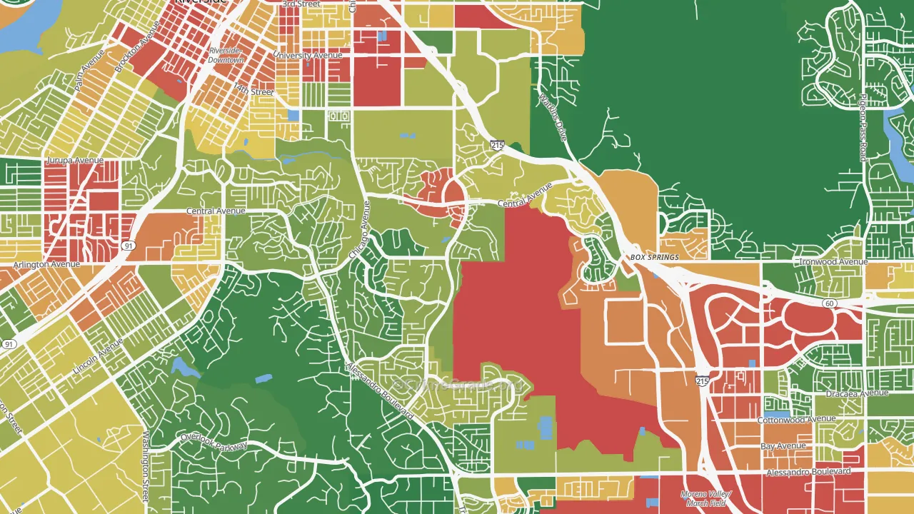 Canyon Crest, Riverside, CA Map of Robbery Rates