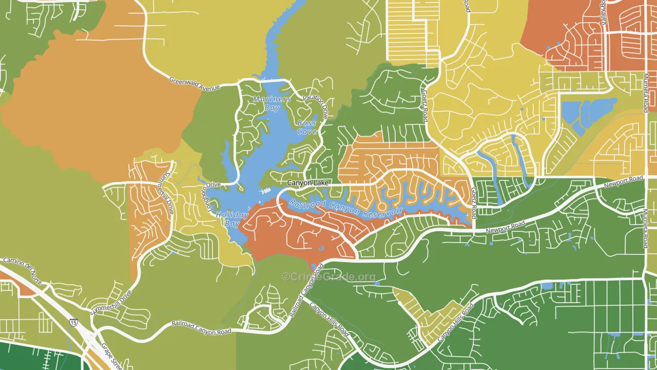 Canyon Lake, CA Map of Robbery Rates
