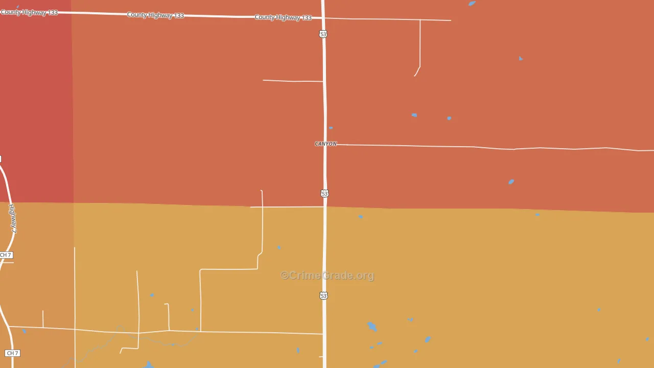 Canyon, MN Map of Robbery Rates