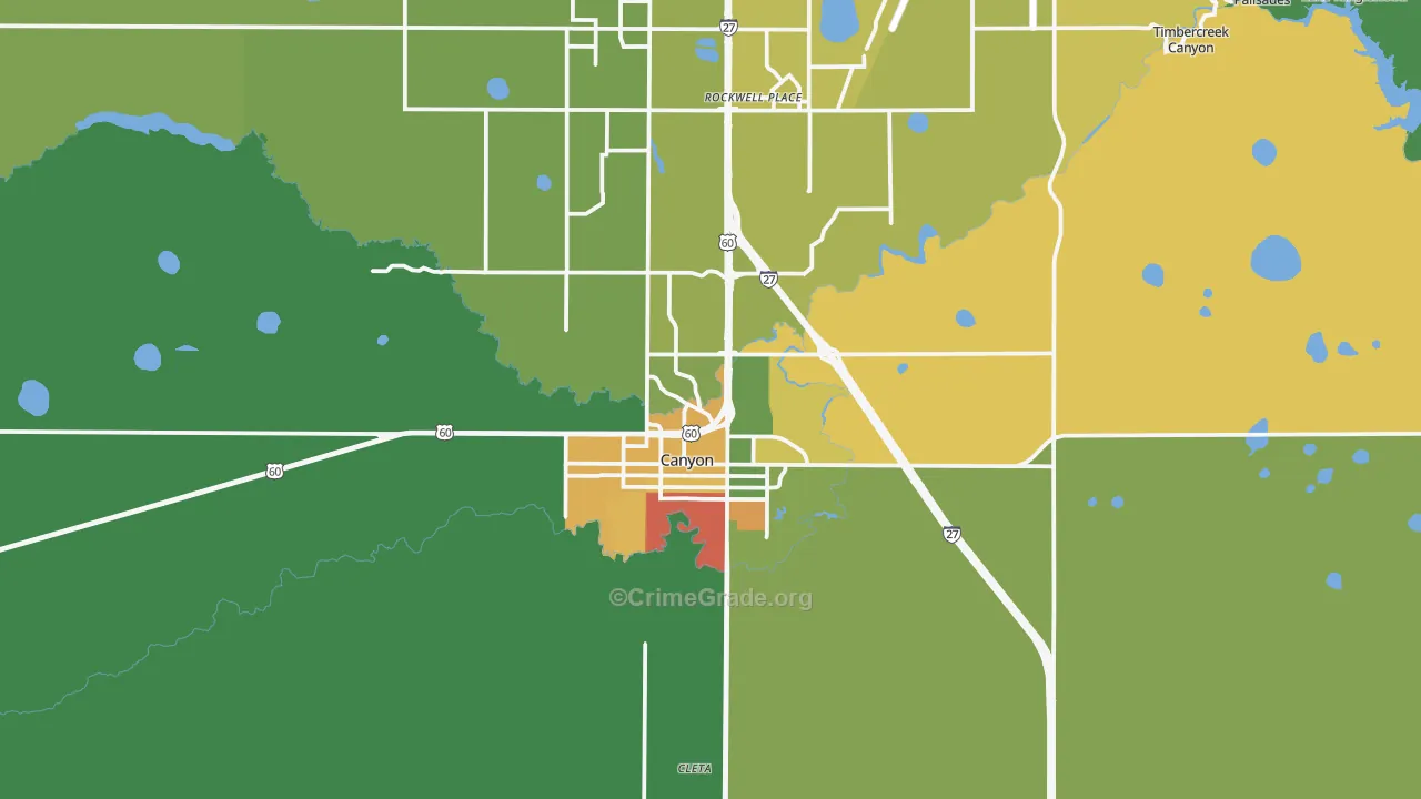 Canyon, TX Map of Robbery Rates