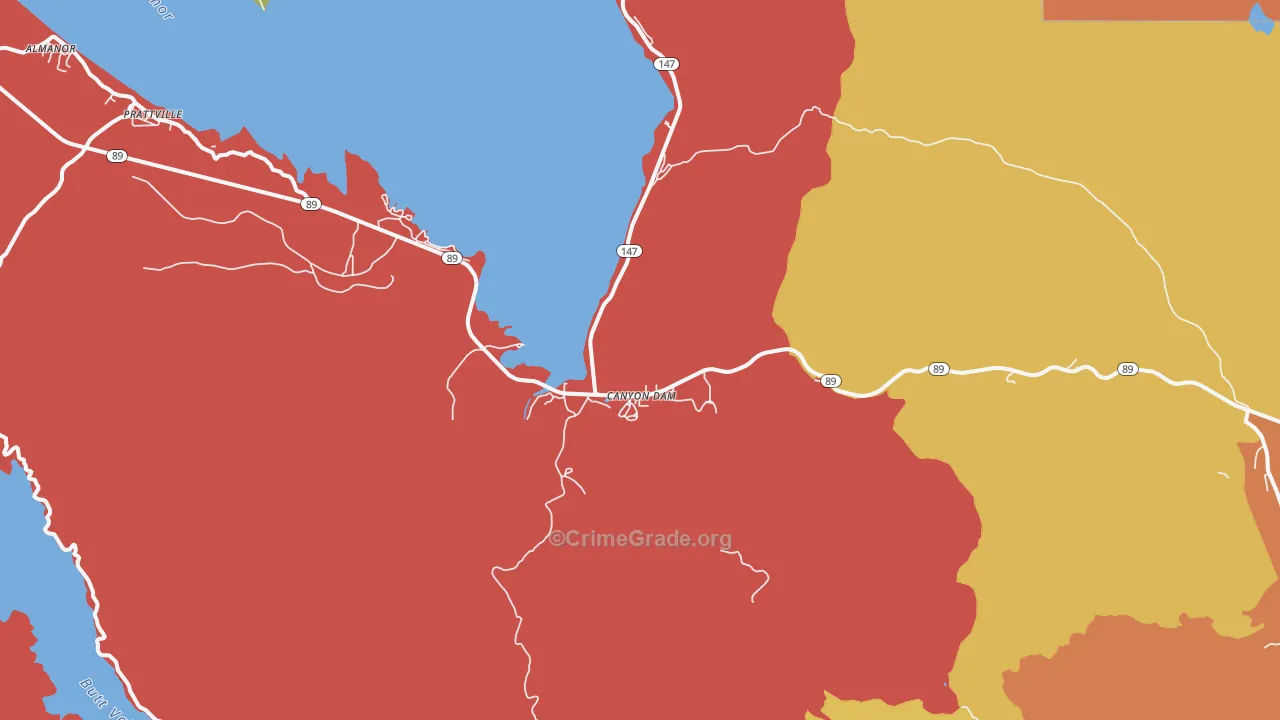 Canyondam, CA Map of Robbery Rates