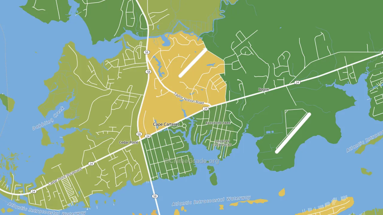 Cape Carteret, NC Map of Robbery Rates