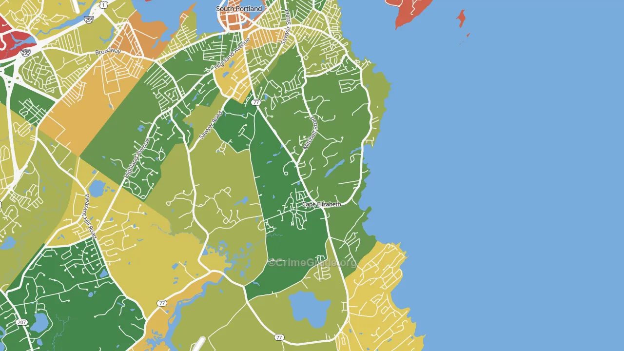 Cape Elizabeth, ME Map of Robbery Rates