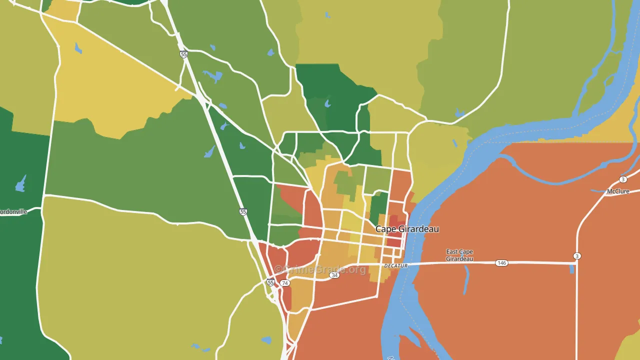 Cape Girardeau, MO Map of Robbery Rates