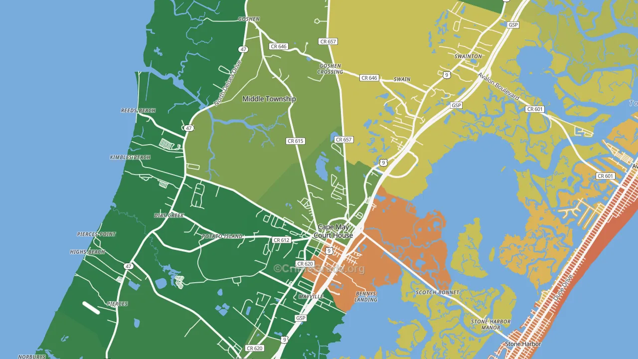 Cape May Court House, NJ Map of Robbery Rates