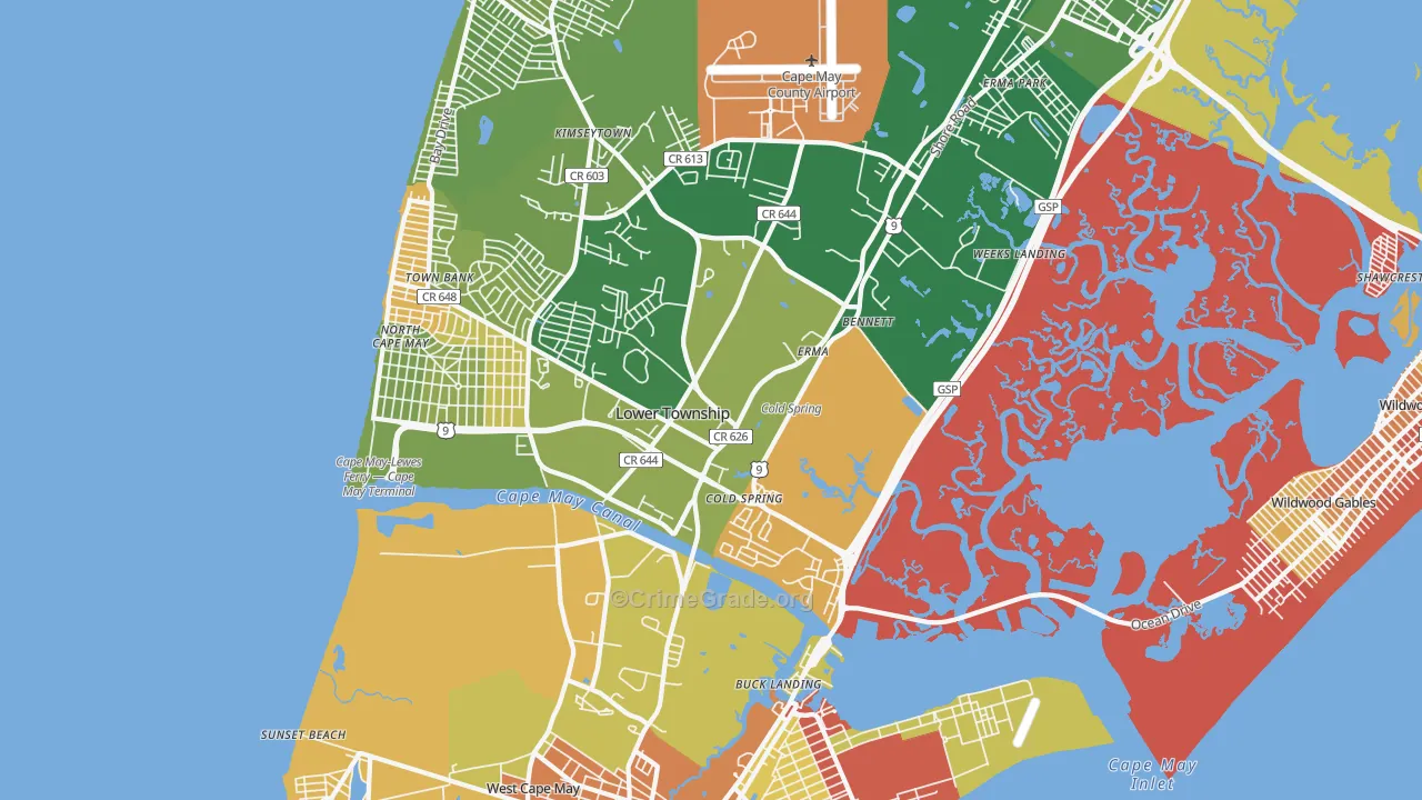 Cape May, NJ Map of Robbery Rates