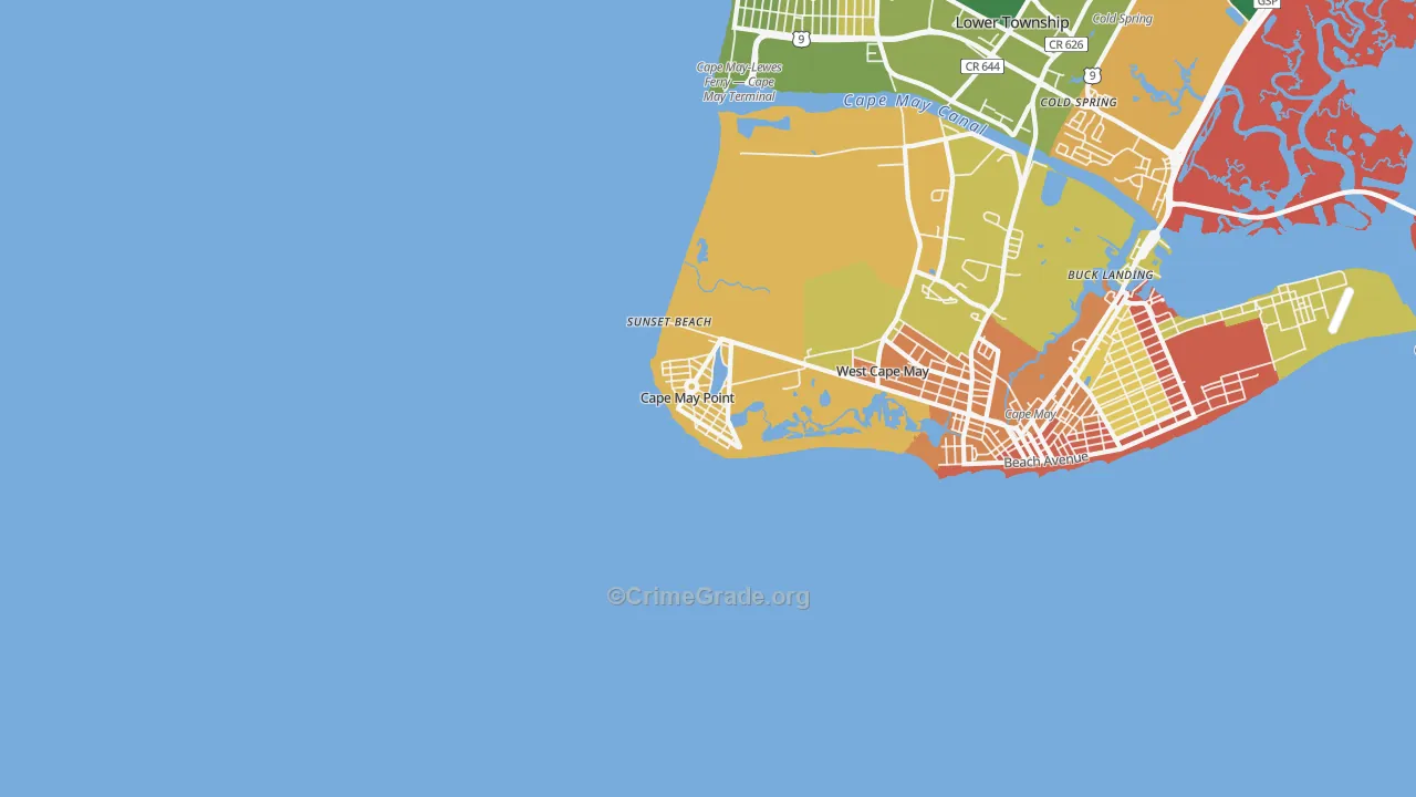 Cape May Point, NJ Map of Robbery Rates