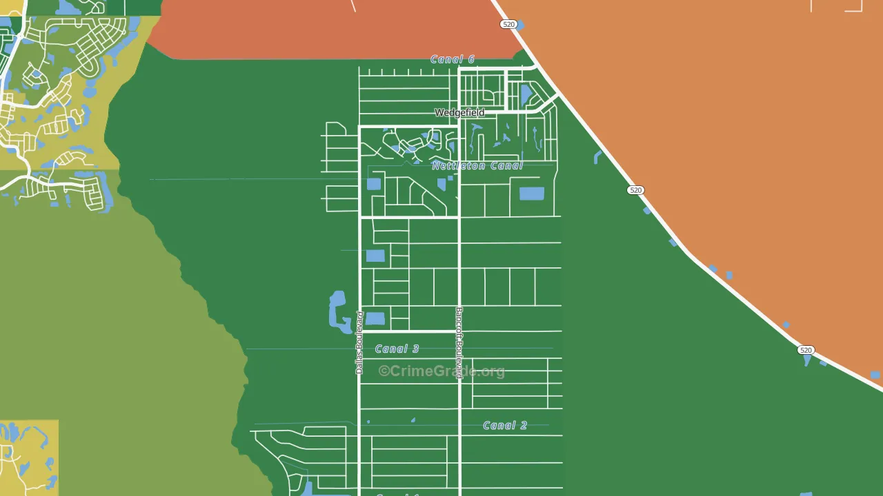 Cape Orl Estates, Wedgefield, FL Map of Robbery Rates
