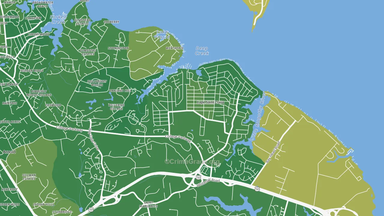 Cape St. Claire, MD Map of Robbery Rates