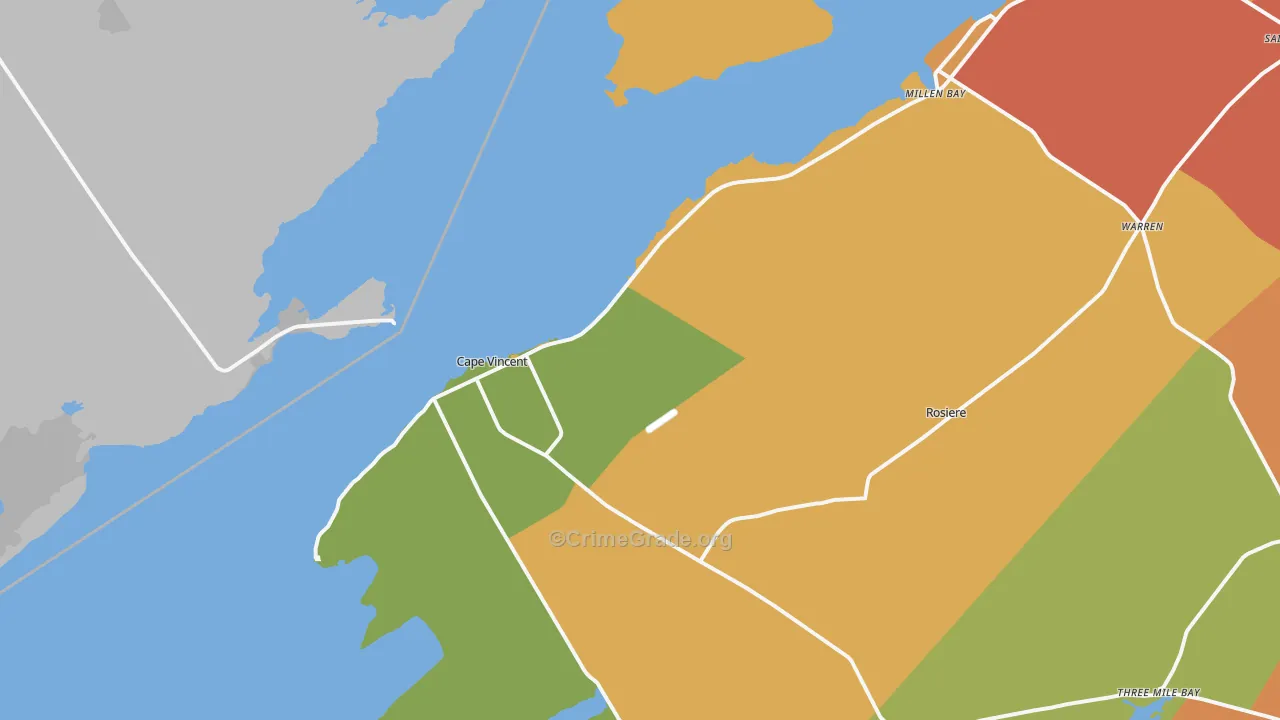 Cape Vincent, NY Map of Robbery Rates