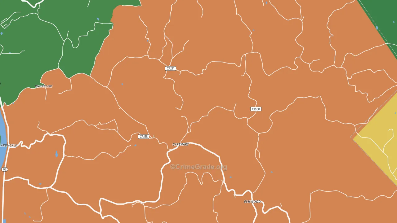 Capehart, WV Map of Robbery Rates
