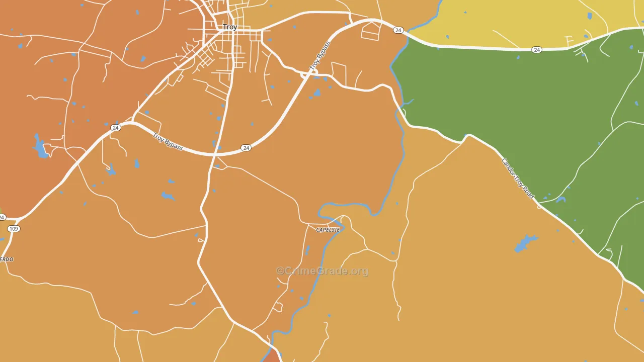 Capelsie, NC Map of Robbery Rates
