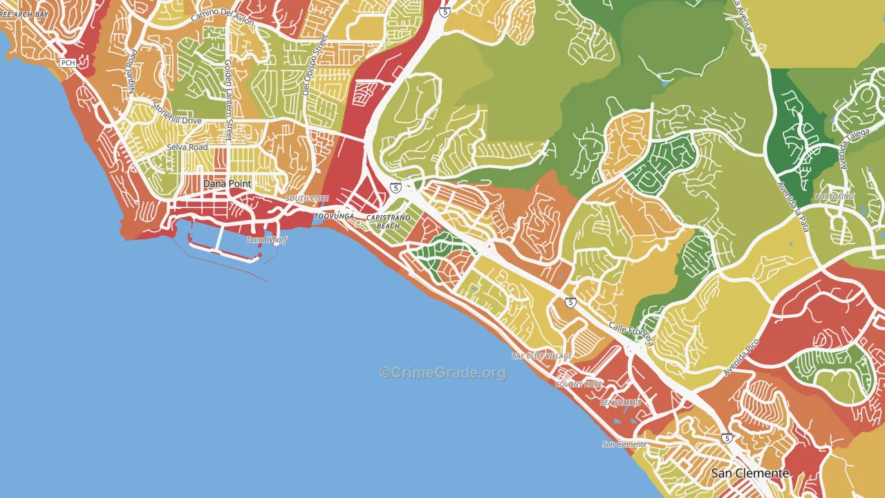 Capistrano Beach, CA Map of Robbery Rates