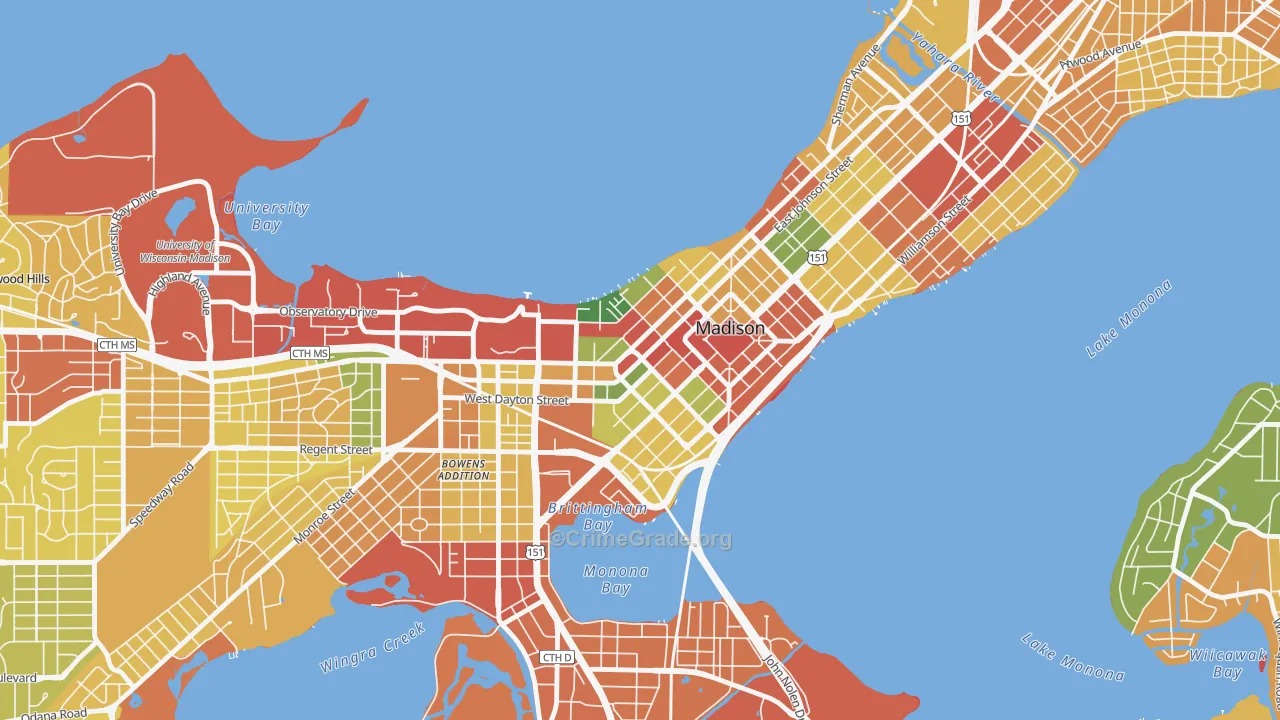 Capitol, Madison, WI Map of Robbery Rates