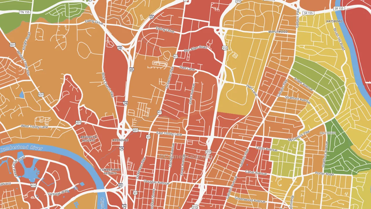 Capitol View, Nashville, TN Map of Robbery Rates