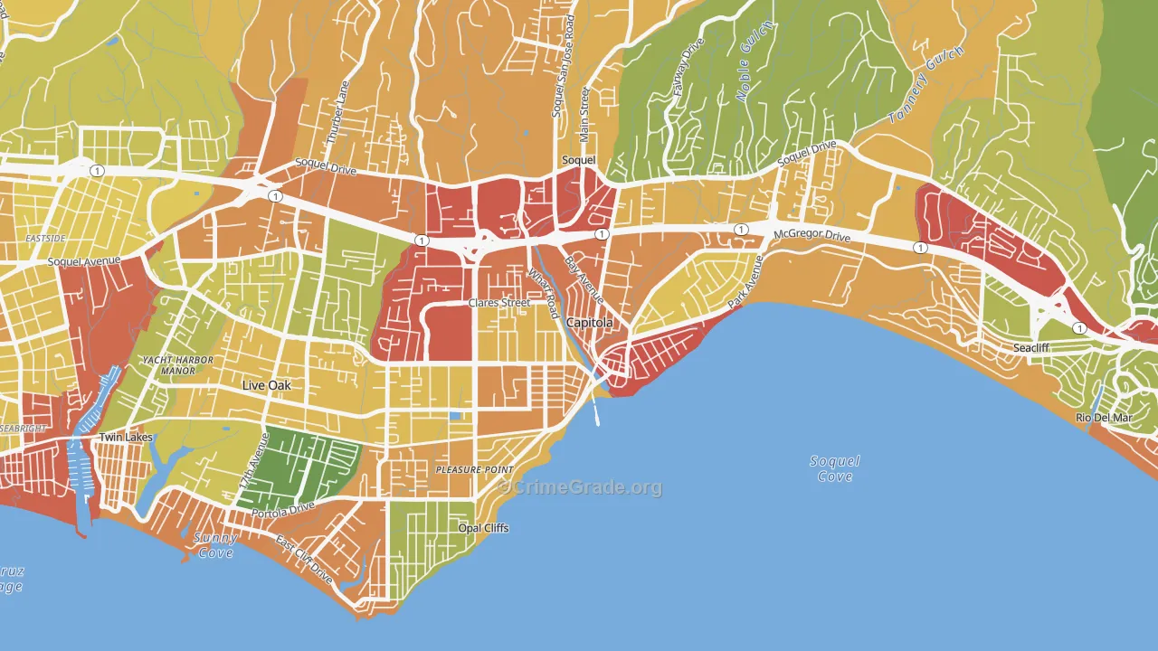 Capitola, CA Map of Robbery Rates