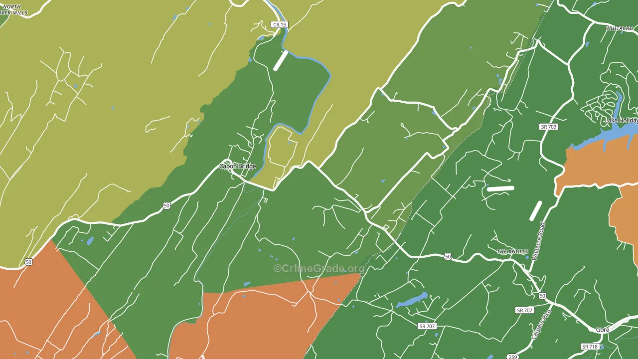 Capon Bridge, WV Map of Robbery Rates