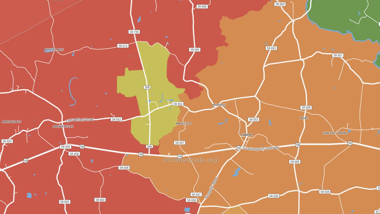 Capron, VA Map of Robbery Rates