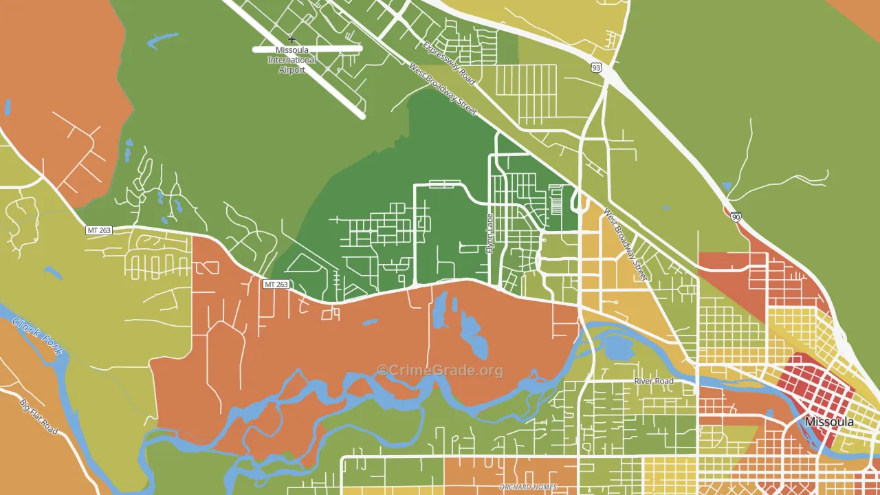 Captain John Mullan, Missoula, MT Map of Robbery Rates