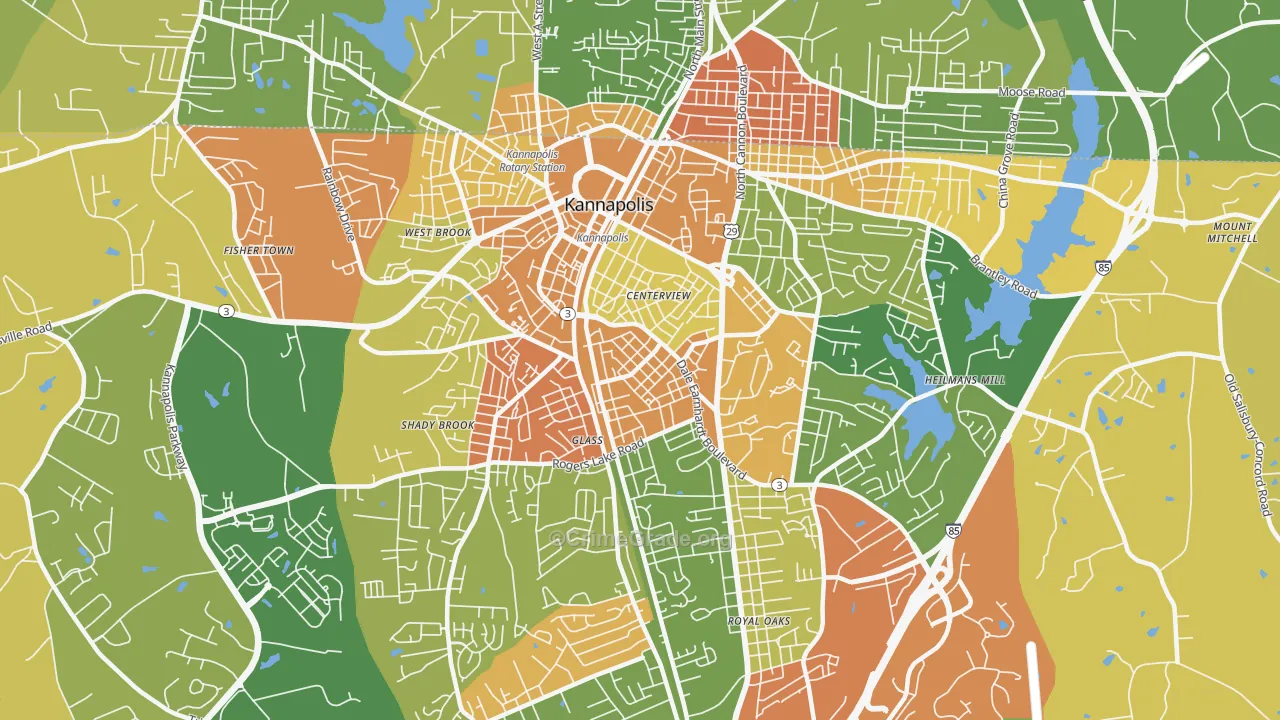 Car Town, Kannapolis, NC Map of Robbery Rates